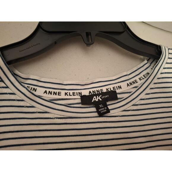3/$15 ANNE KLEIN SPORT Womens Striped T Shirt XL Cotton Modal Black White Casual - Picture 3 of 3